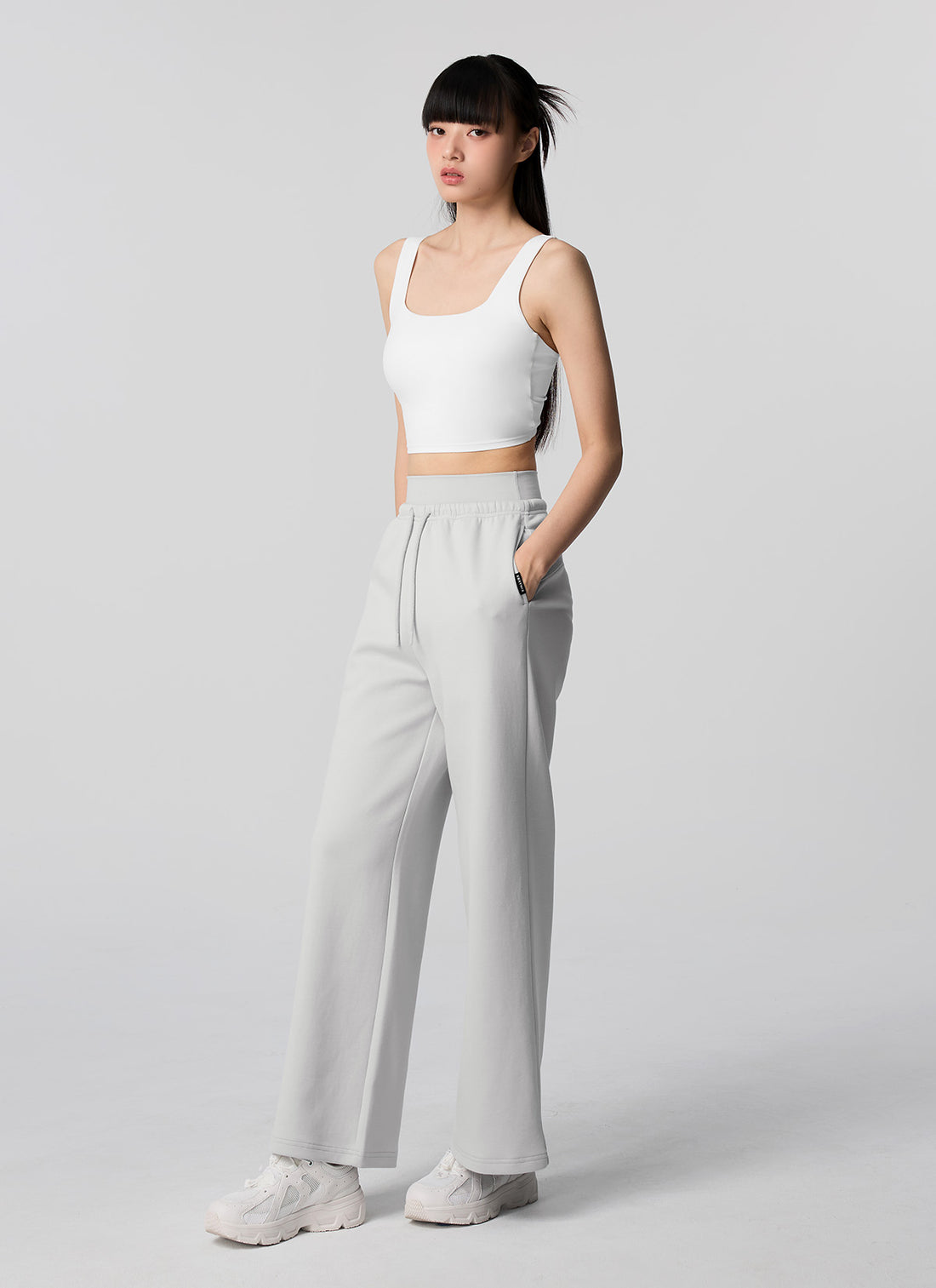 Soft Tension Layered Wide Pants - Glacier Gray