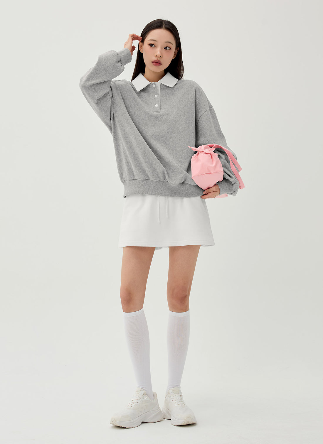 Color Combination Kara Loose Fit Man to man - Melange Gray