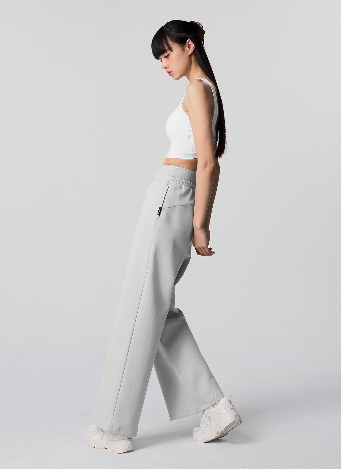 Soft Tension Layered Wide Pants - Glacier Gray