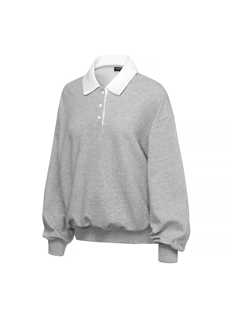 Color Combination Kara Loose Fit Man to man - Melange Gray