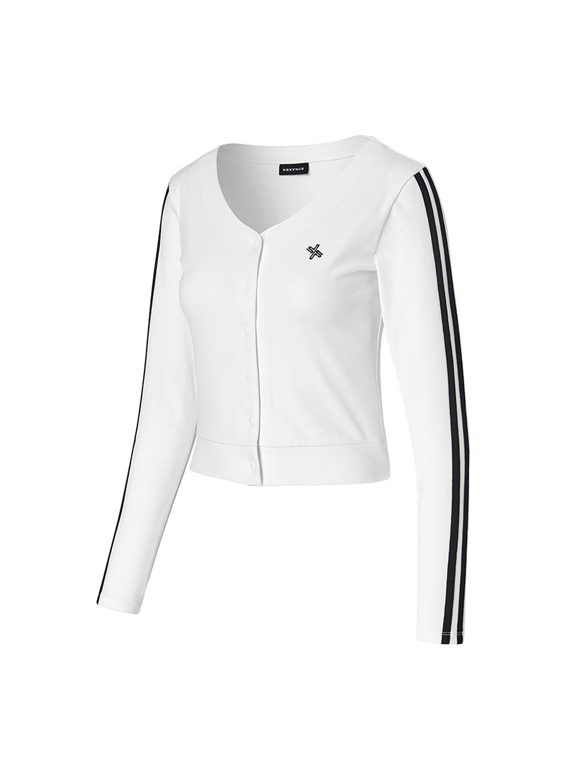 EcoDex Color Combination Crop Cardigan - White Ivory