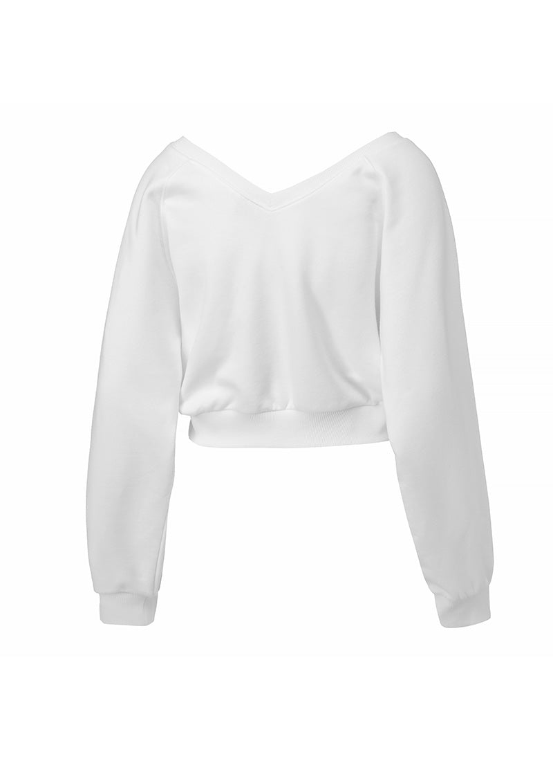 Softly Napping V-neck Crop Sweat Shirts - White Ivory