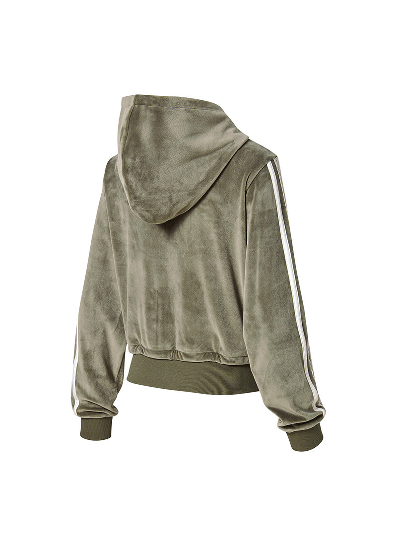 Velour Laceline Hood Zip up - Garden Khaki