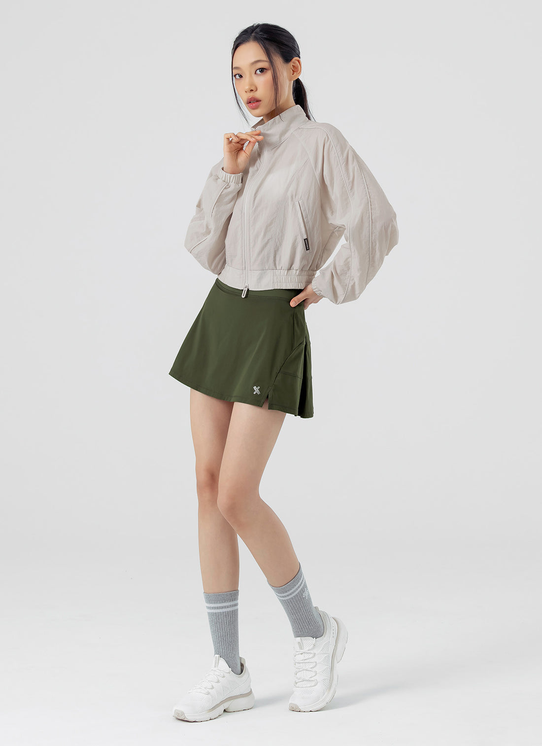 Back Pleats Two-in-One Skirt - Khaki Castle