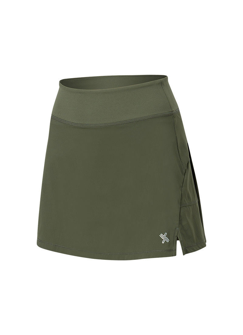 Back Pleats Two-in-One Skirt - Khaki Castle