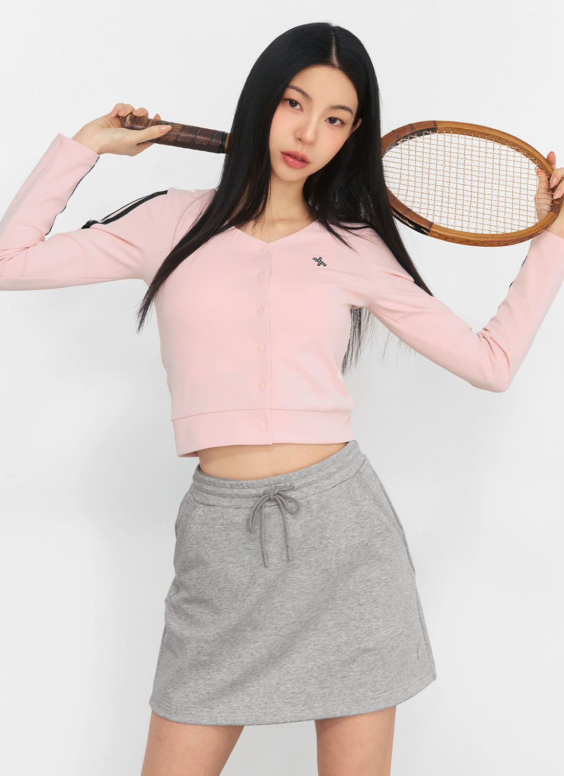 EcoDex Color Combination Crop Cardigan - Pink Percent