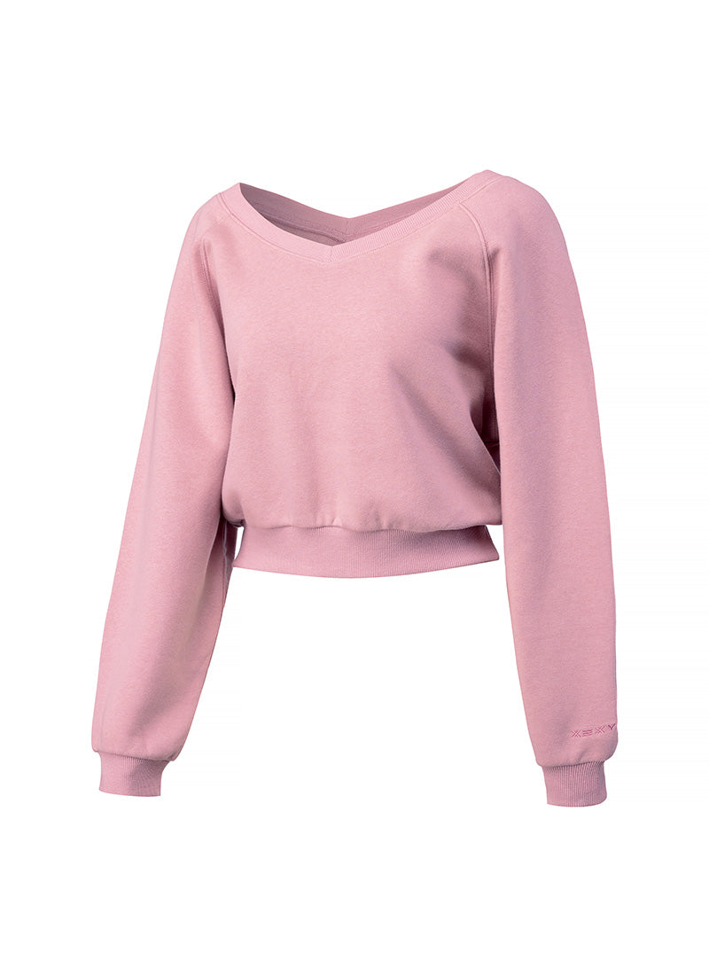Softly Napping V-neck Crop Sweat Shirts - Pink Mood