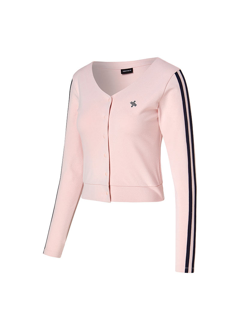 EcoDex Color Combination Crop Cardigan - Pink Percent