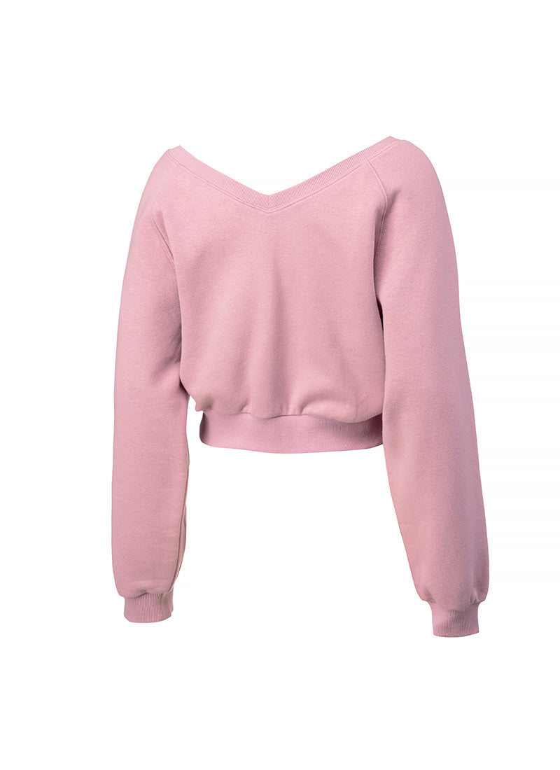 Softly Napping V-neck Crop Sweat Shirts - Pink Mood