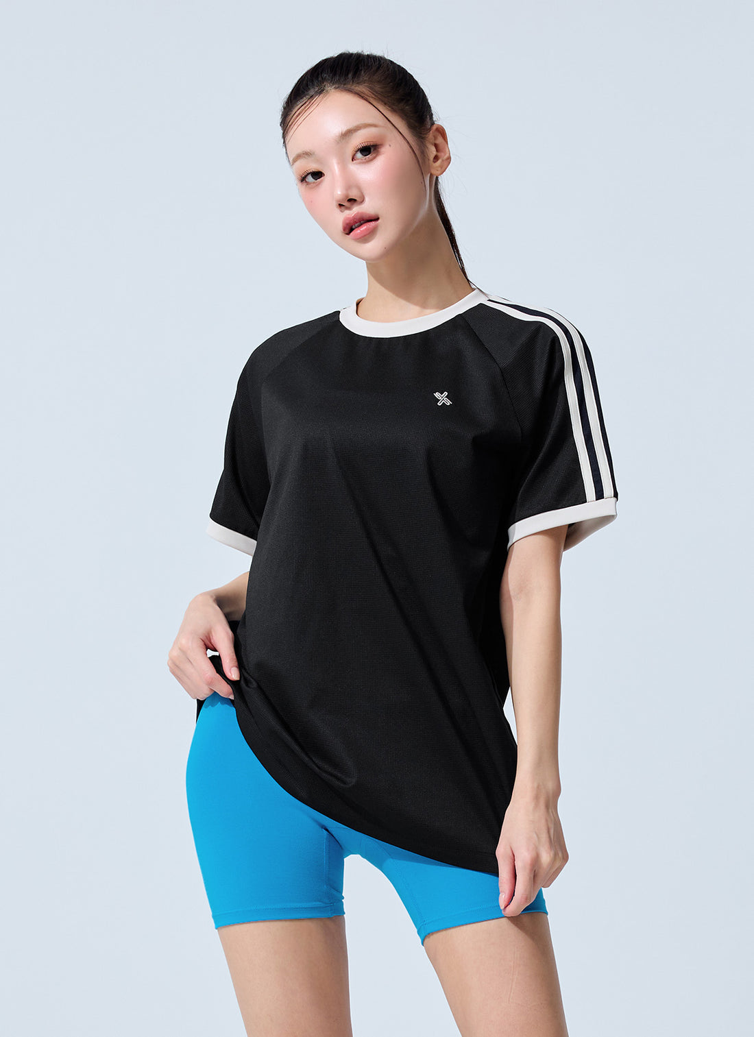 Mesh Trackline Loose Fit Short Top - Black