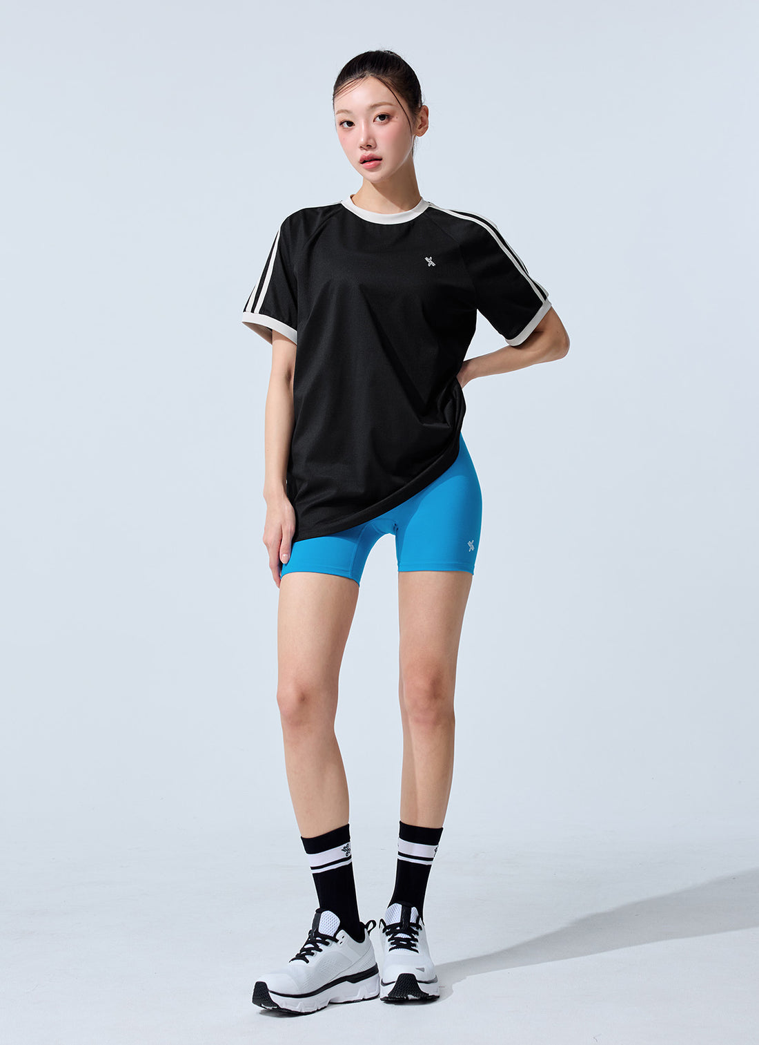 Mesh Trackline Loose Fit Short Top - Black