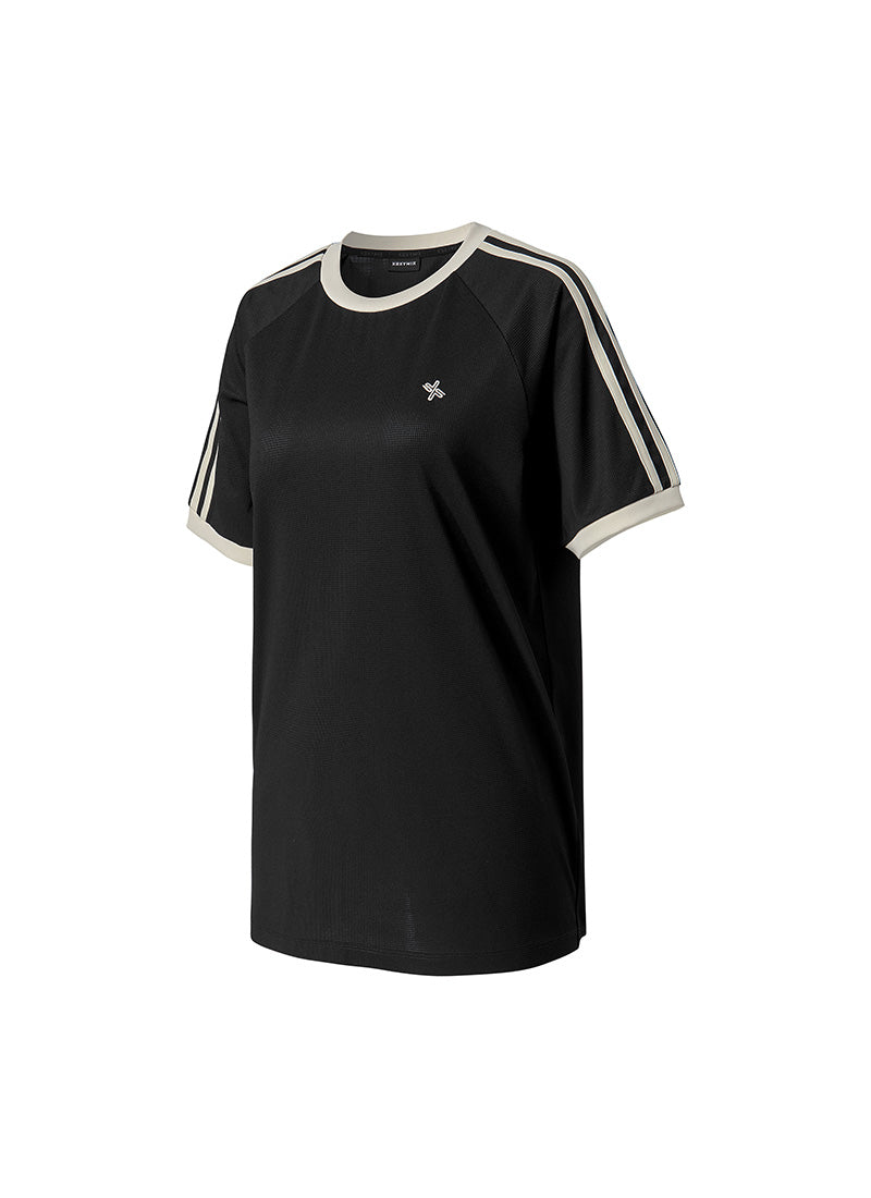 Mesh Trackline Loose Fit Short Top - Black