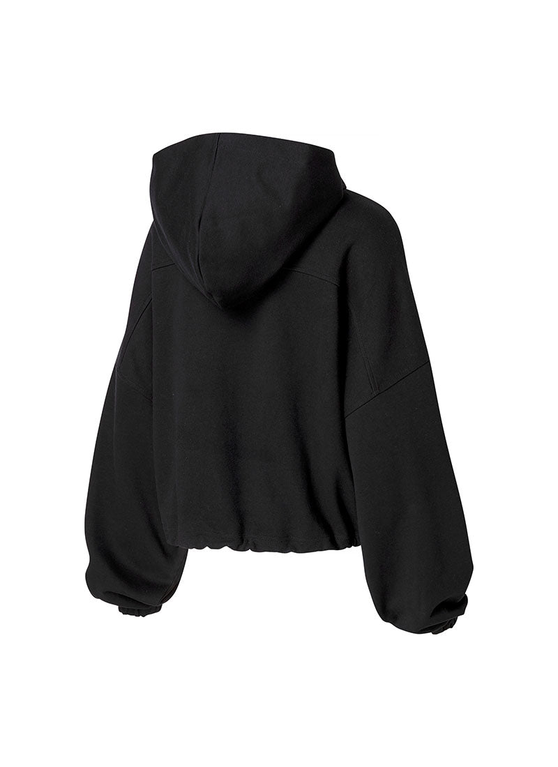 Fine Cotton Loose Fit Cropped Hoodie - Black