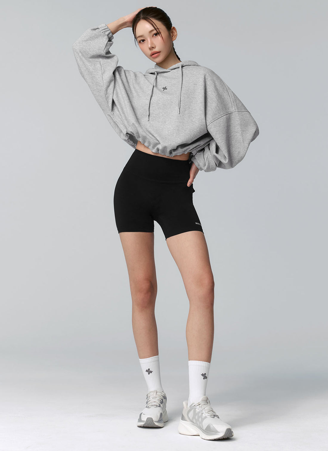 Fine Cotton Loose Fit Cropped Hoodie - Melange Gray