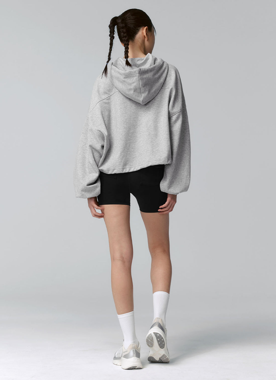 Fine Cotton Loose Fit Cropped Hoodie - Melange Gray