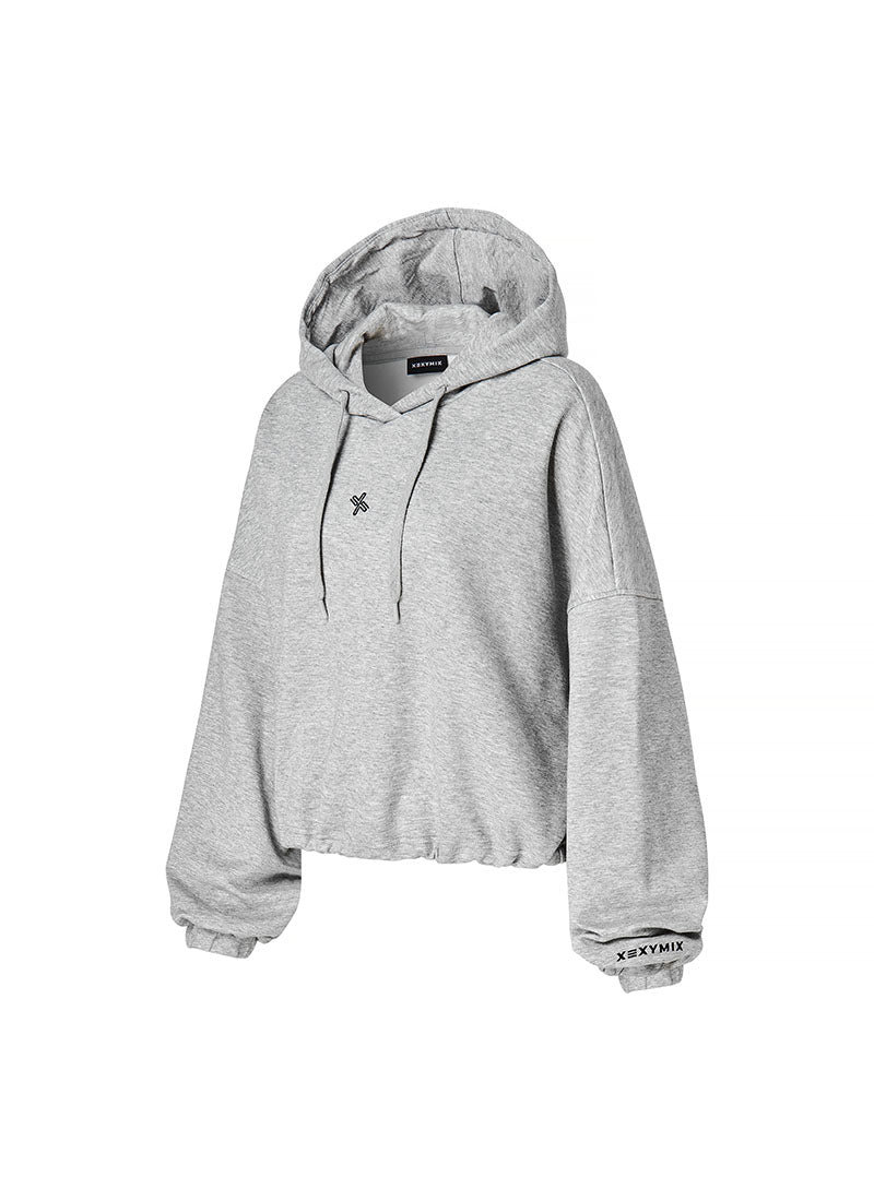Fine Cotton Loose Fit Cropped Hoodie - Melange Gray