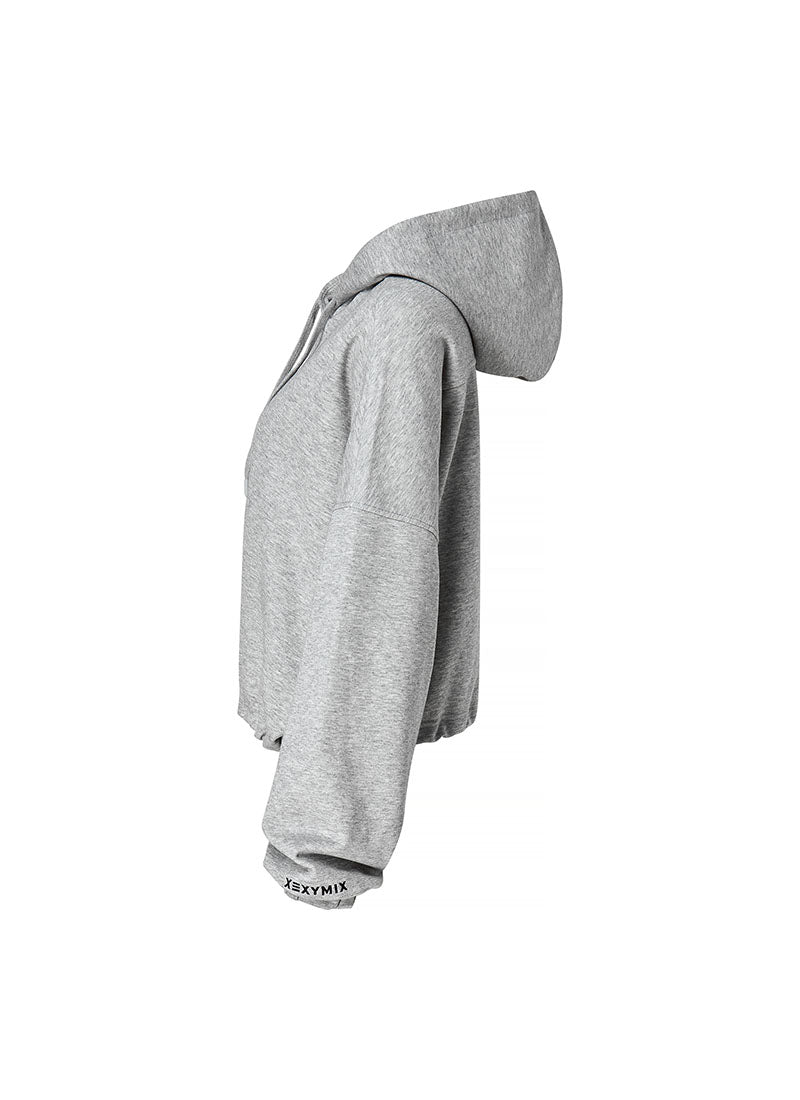 Fine Cotton Loose Fit Cropped Hoodie - Melange Gray