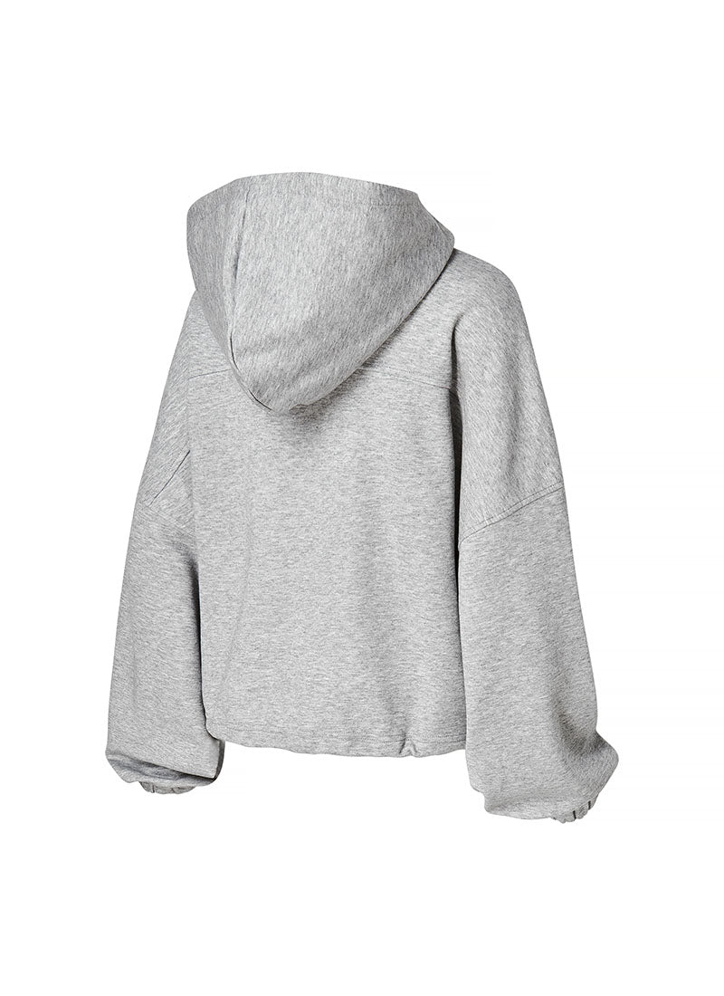 Fine Cotton Loose Fit Cropped Hoodie - Melange Gray