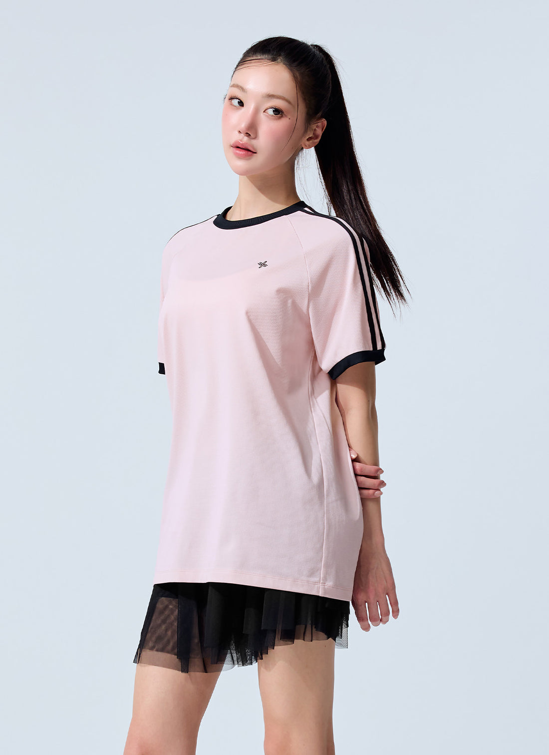 Mesh Trackline Loose Fit Short Top - Pink Swan