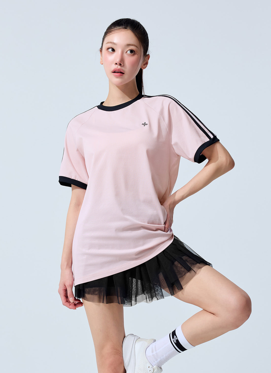 Mesh Trackline Loose Fit Short Top - Pink Swan