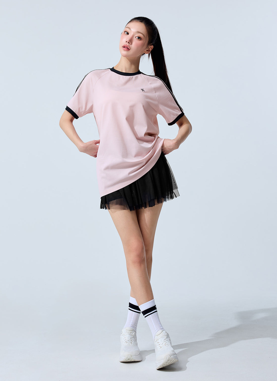 Mesh Trackline Loose Fit Short Top - Pink Swan