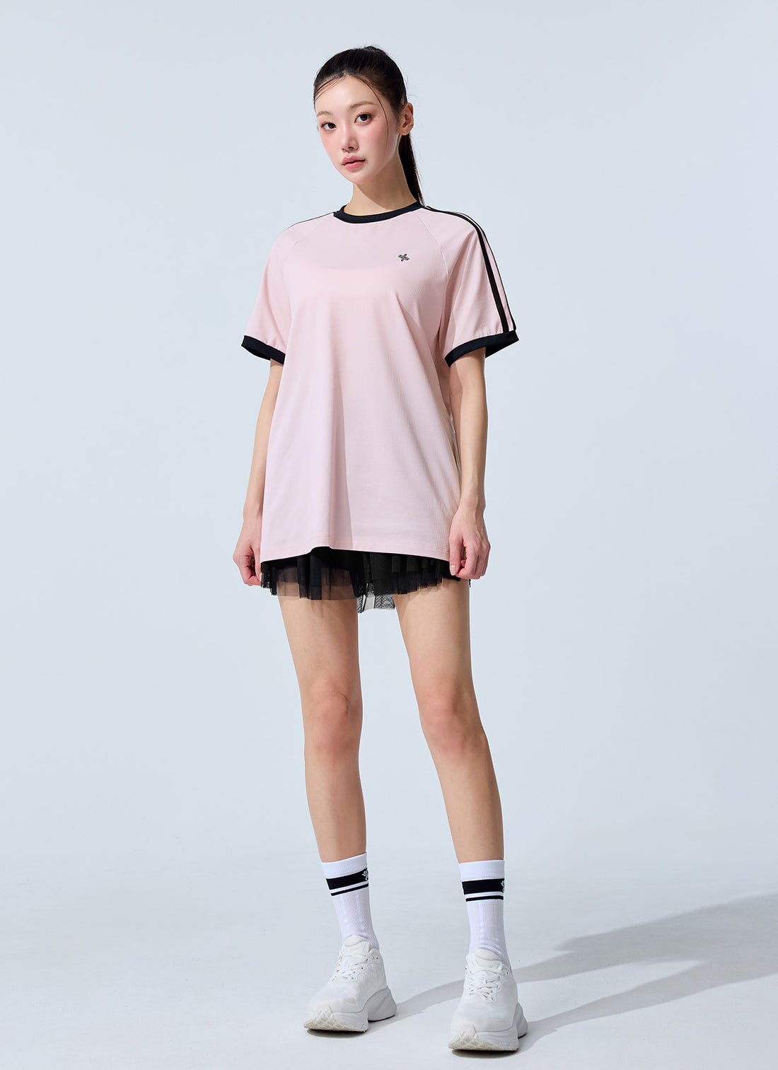 Mesh Trackline Loose Fit Short Top - Pink Swan