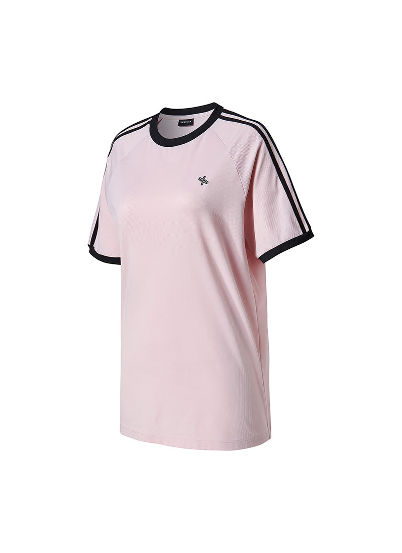 Mesh Trackline Loose Fit Short Top - Pink Swan