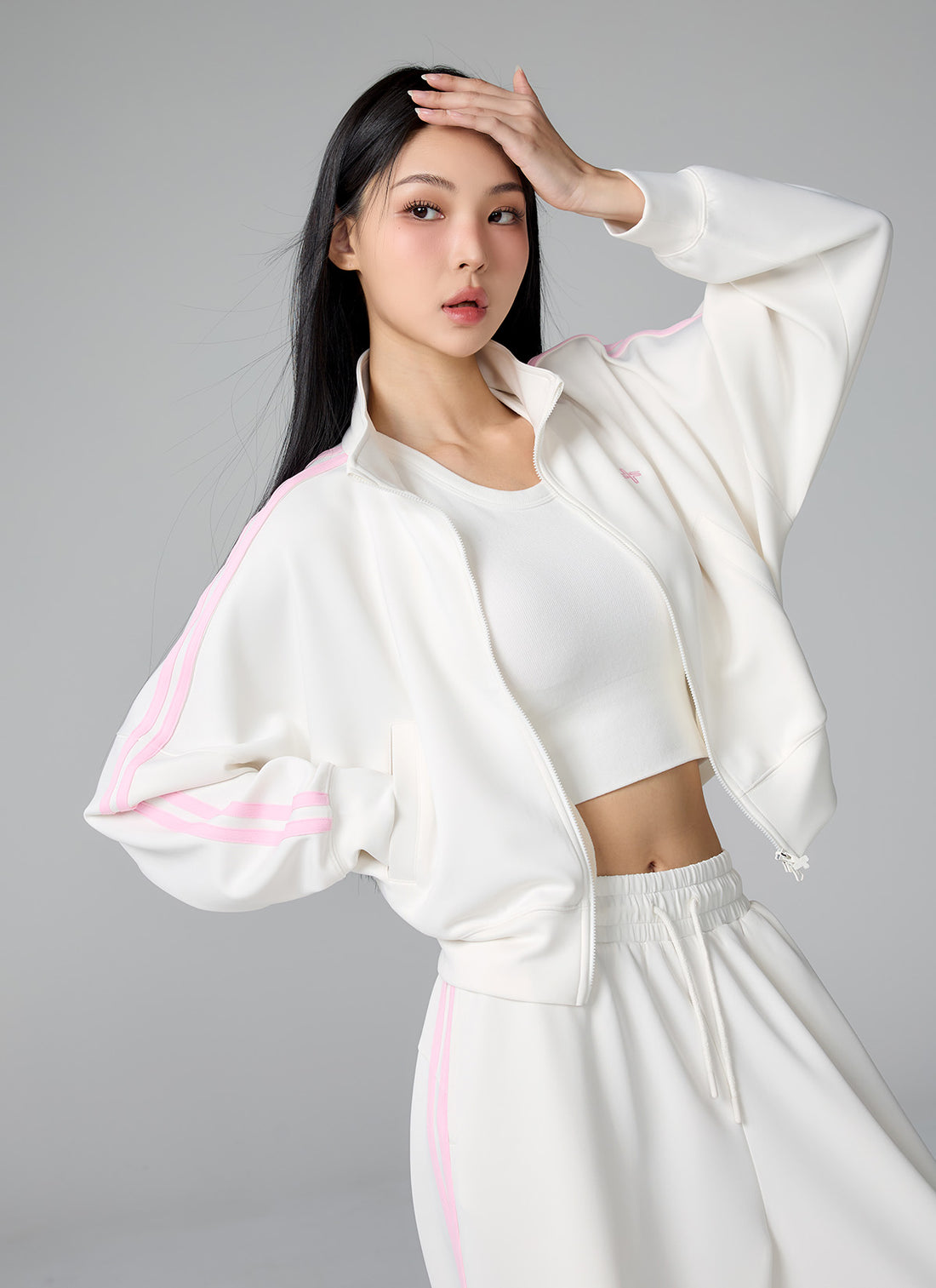 More Trackline Zip Up Jacket - Floral Cream