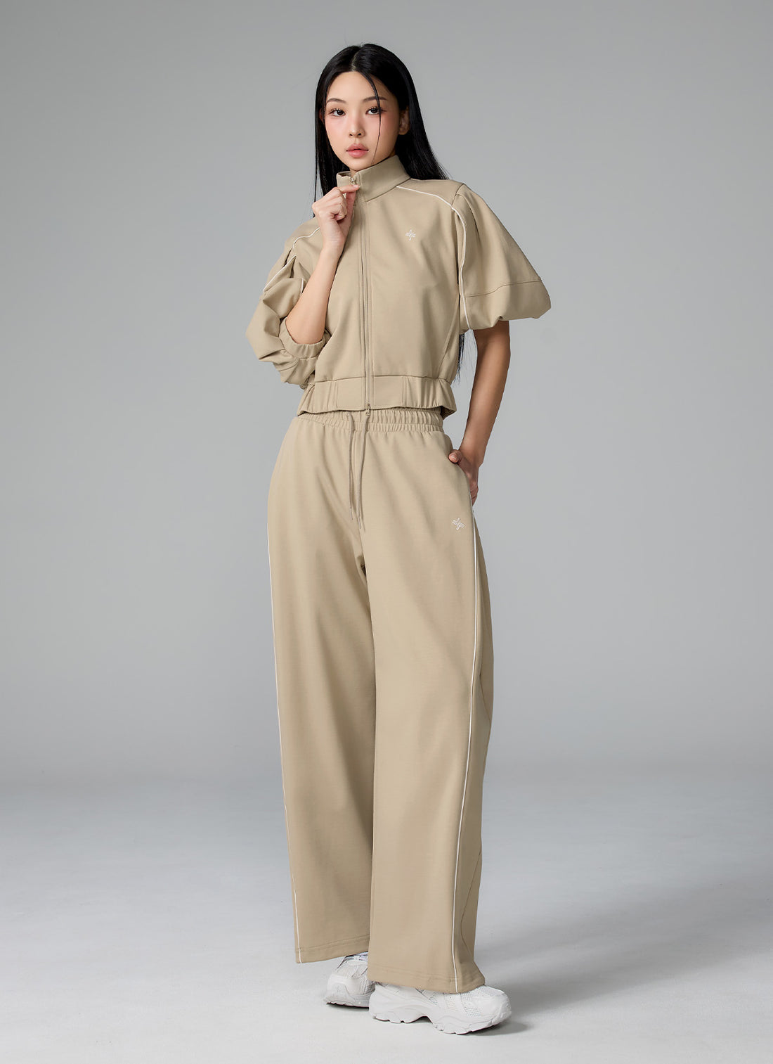Piping Balloon Wide Pants - Oat Beige