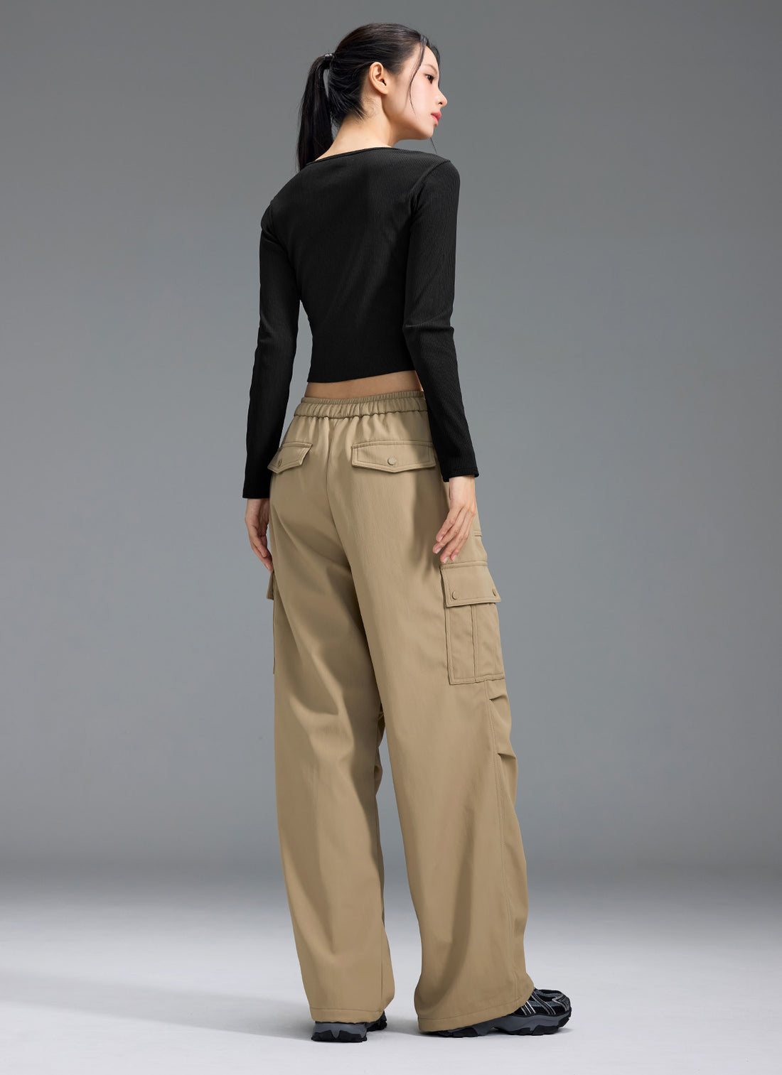 Warm Woven Cargo Wide Pants - Cereal Beige