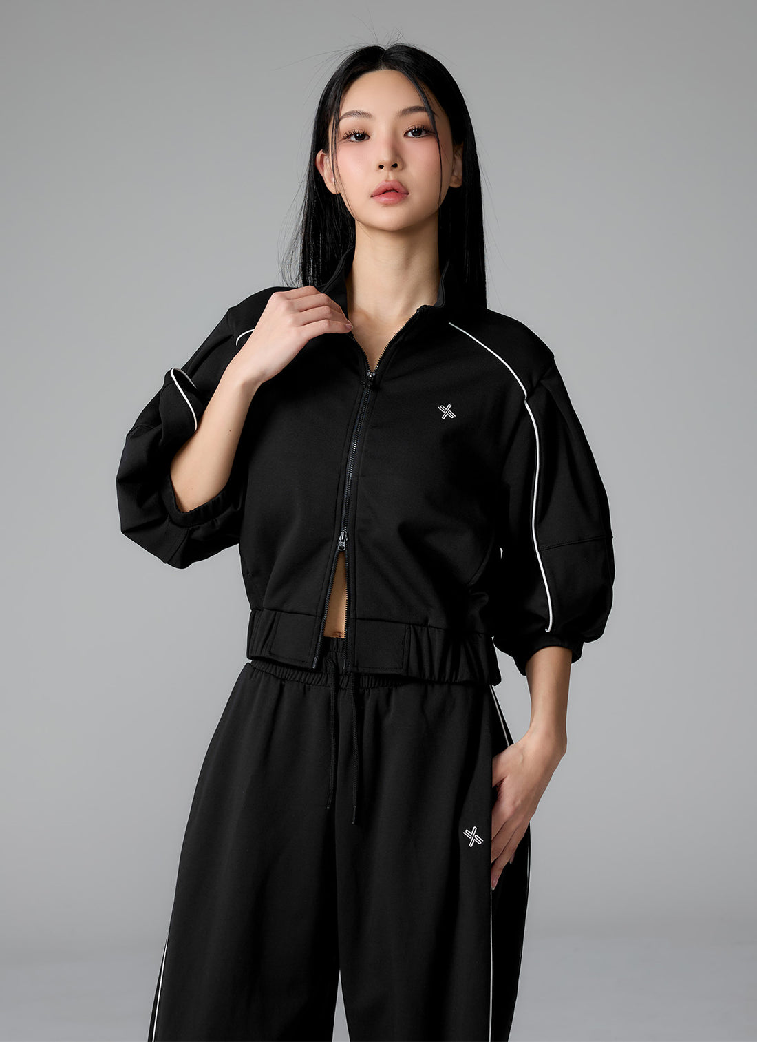 Piping Balloon Wide Pants - Black