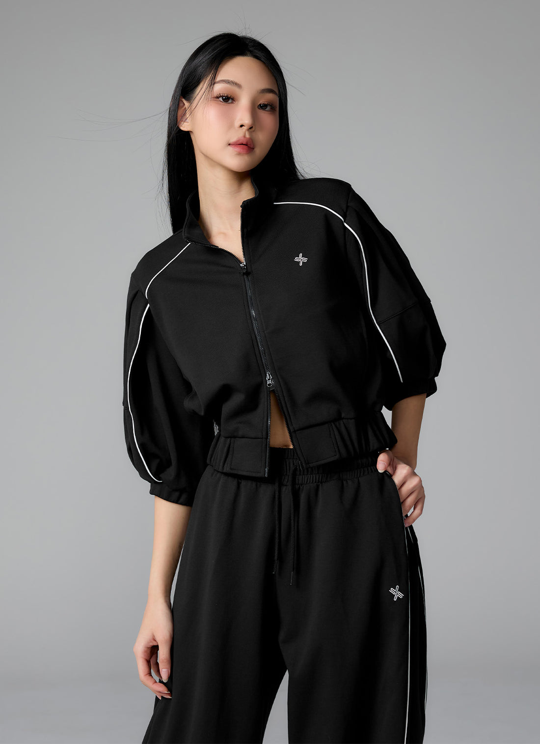 Piping Balloon Wide Pants - Black