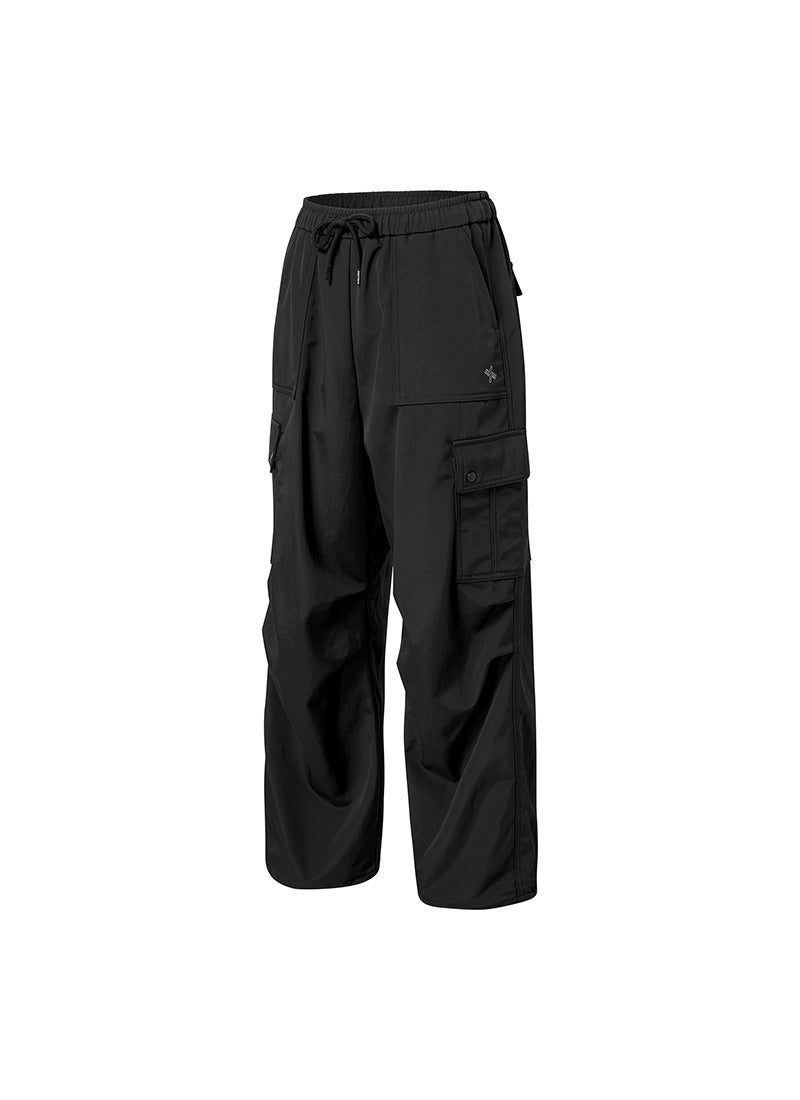 Warm Woven Cargo Wide Pants - Black