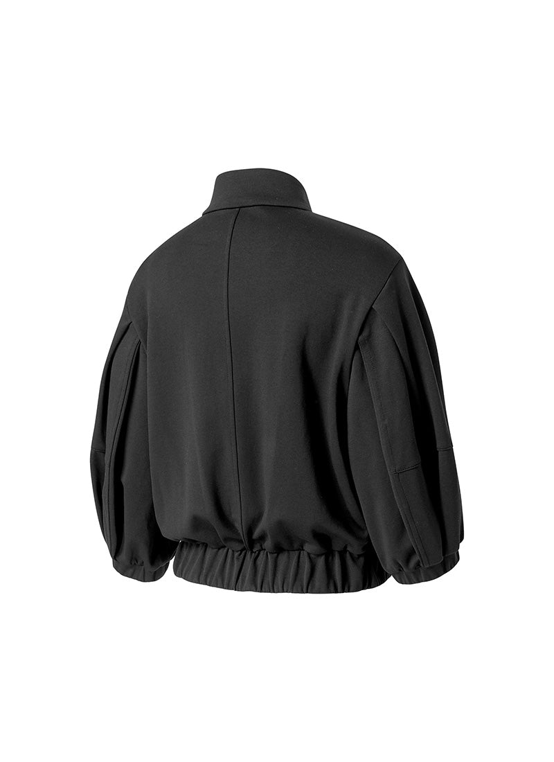 Piping High Neck Zip-up Jacket - Black