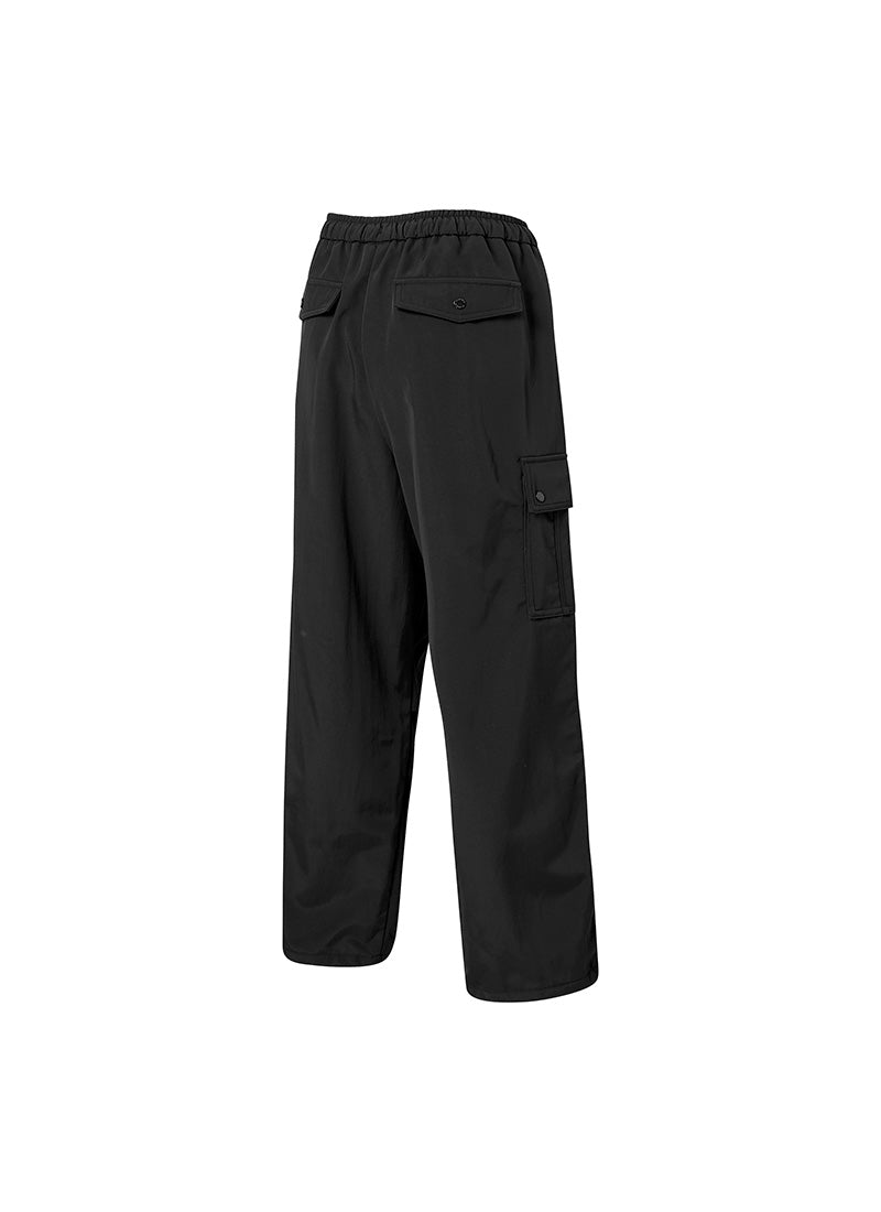 Warm Woven Cargo Wide Pants - Black