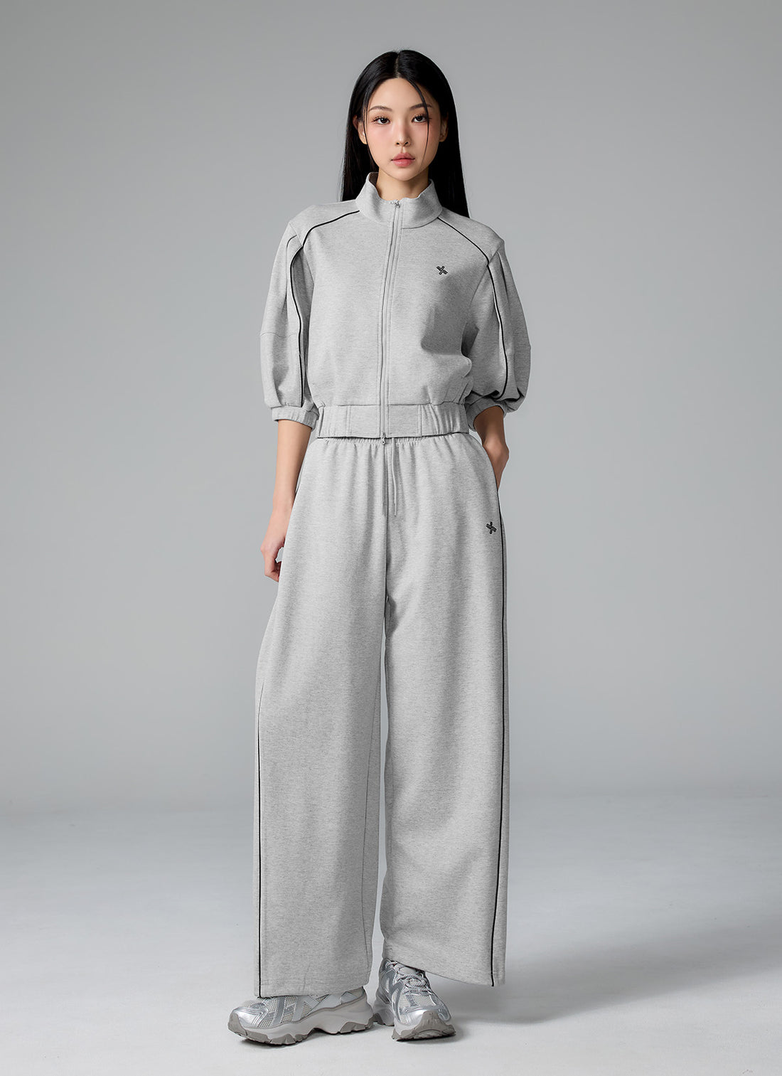 Piping Balloon Wide Pants - Melange Gray