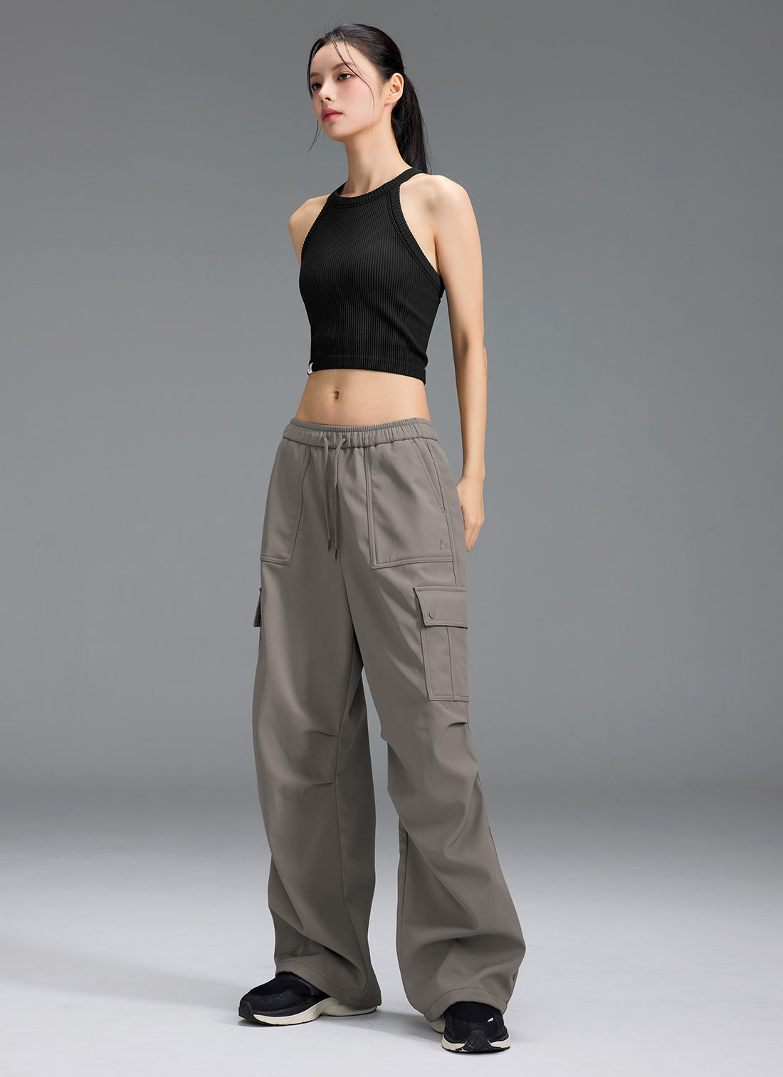 Warm Woven Cargo Wide Pants - Grey Brick