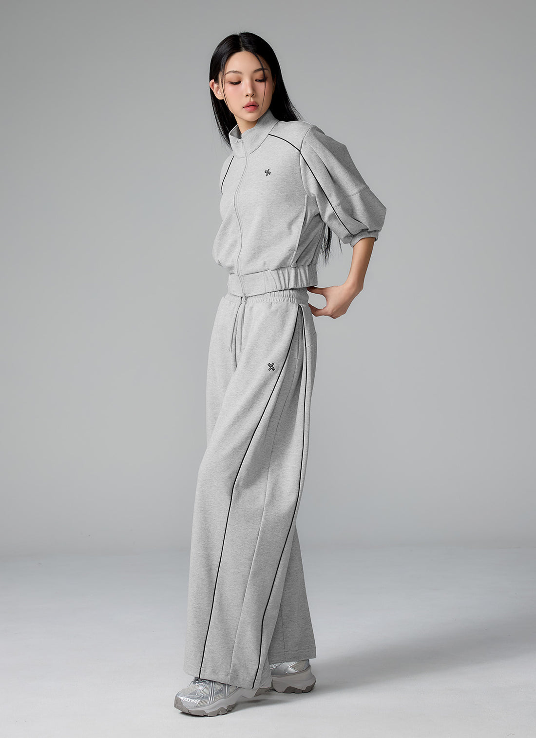 Piping Balloon Wide Pants - Melange Gray
