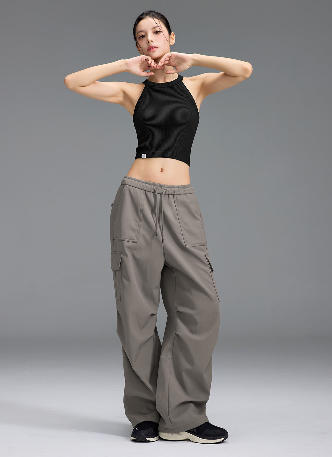 Warm Woven Cargo Wide Pants - Grey Brick