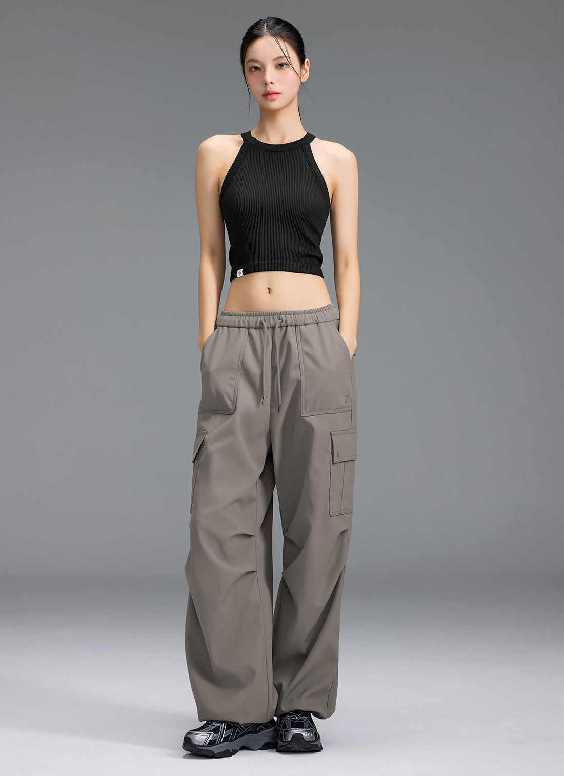 Warm Woven Cargo Wide Pants - Grey Brick