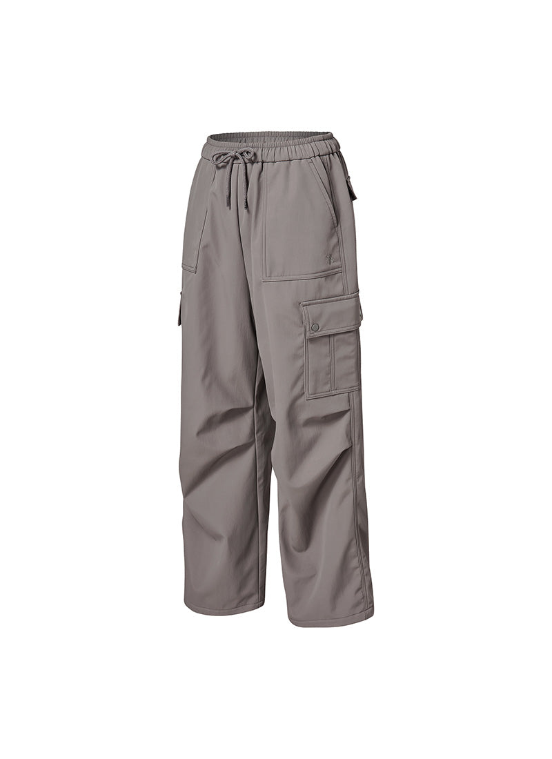 Warm Woven Cargo Wide Pants - Grey Brick