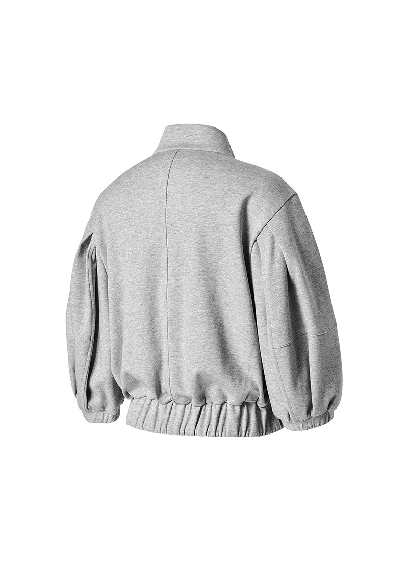 Piping High Neck Zip-up Jacket - Melange Gray