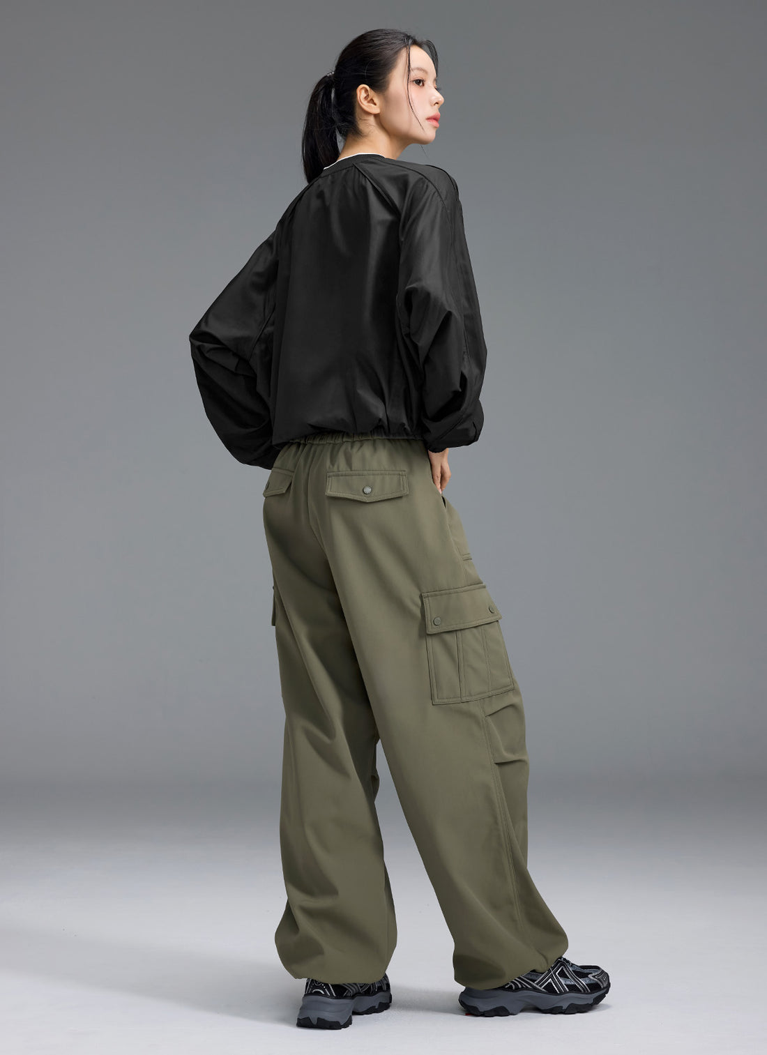 Warm Woven Cargo Wide Pants - Dusty Olive