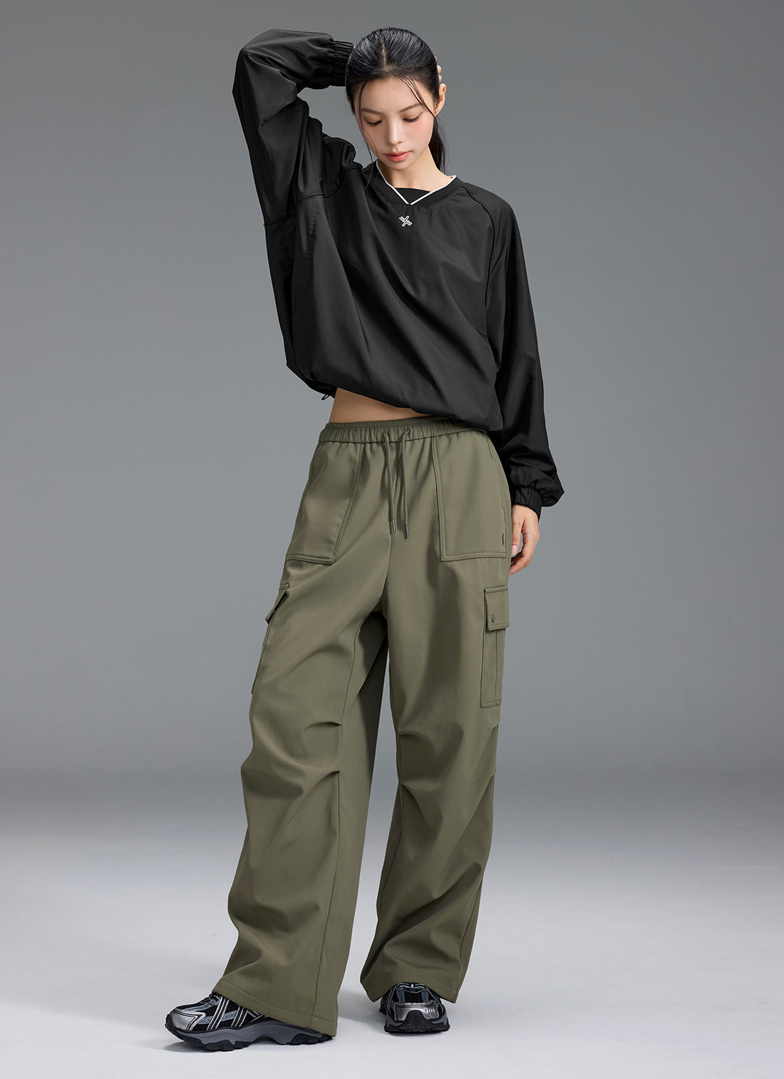 Warm Woven Cargo Wide Pants - Dusty Olive
