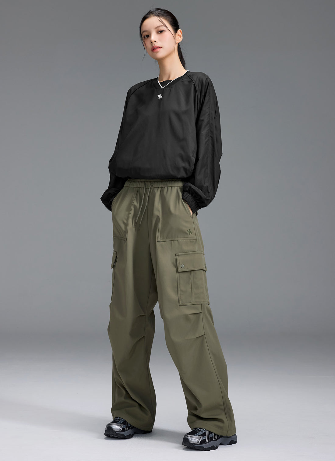 Warm Woven Cargo Wide Pants - Dusty Olive