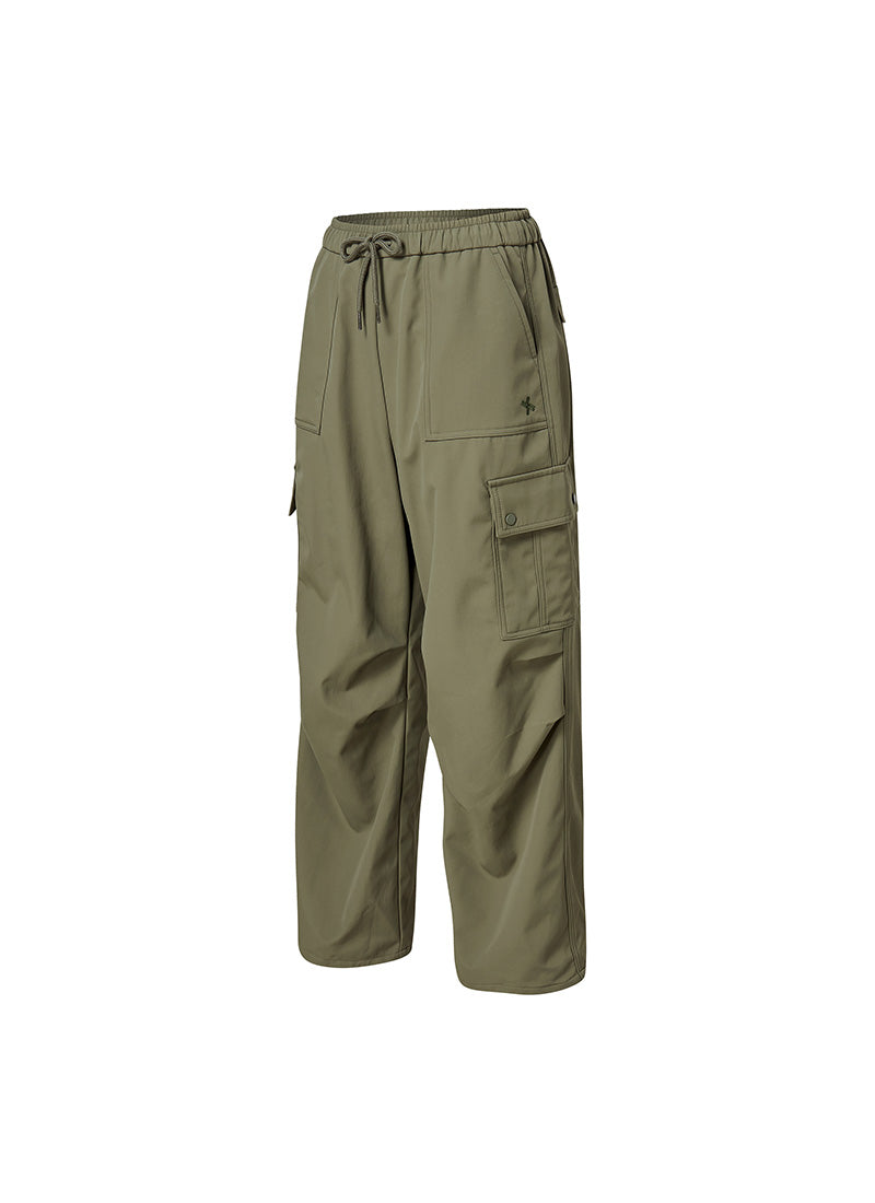 Warm Woven Cargo Wide Pants - Dusty Olive