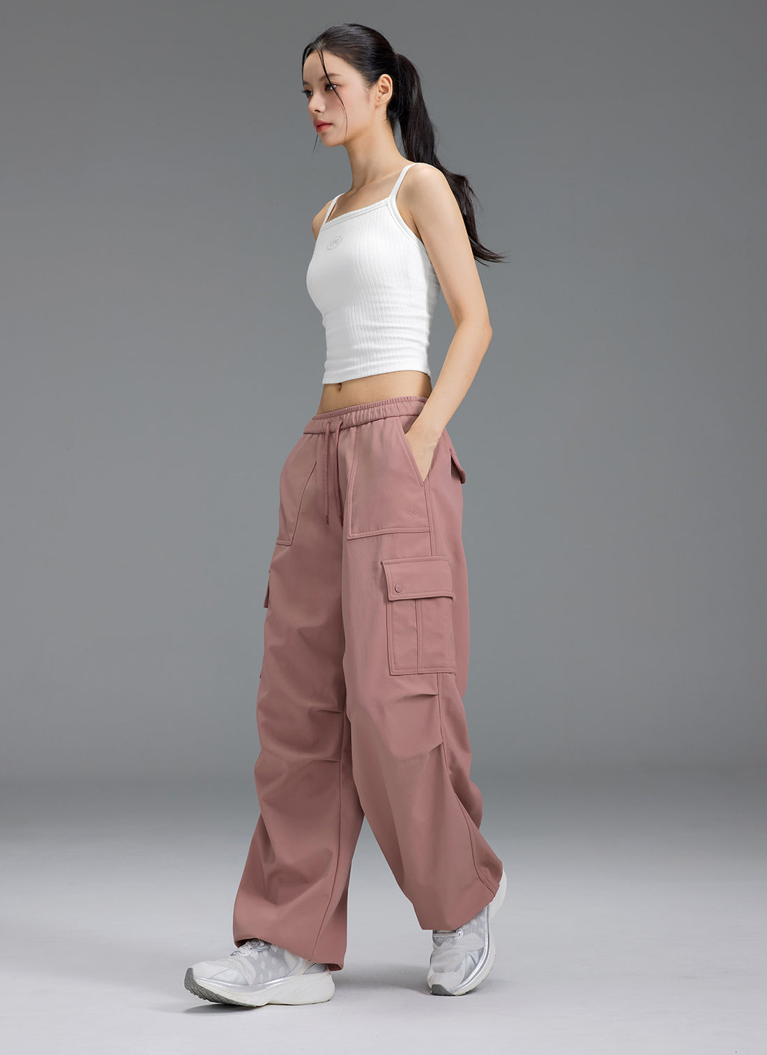 Warm Woven Cargo Wide Pants - Rose Pie