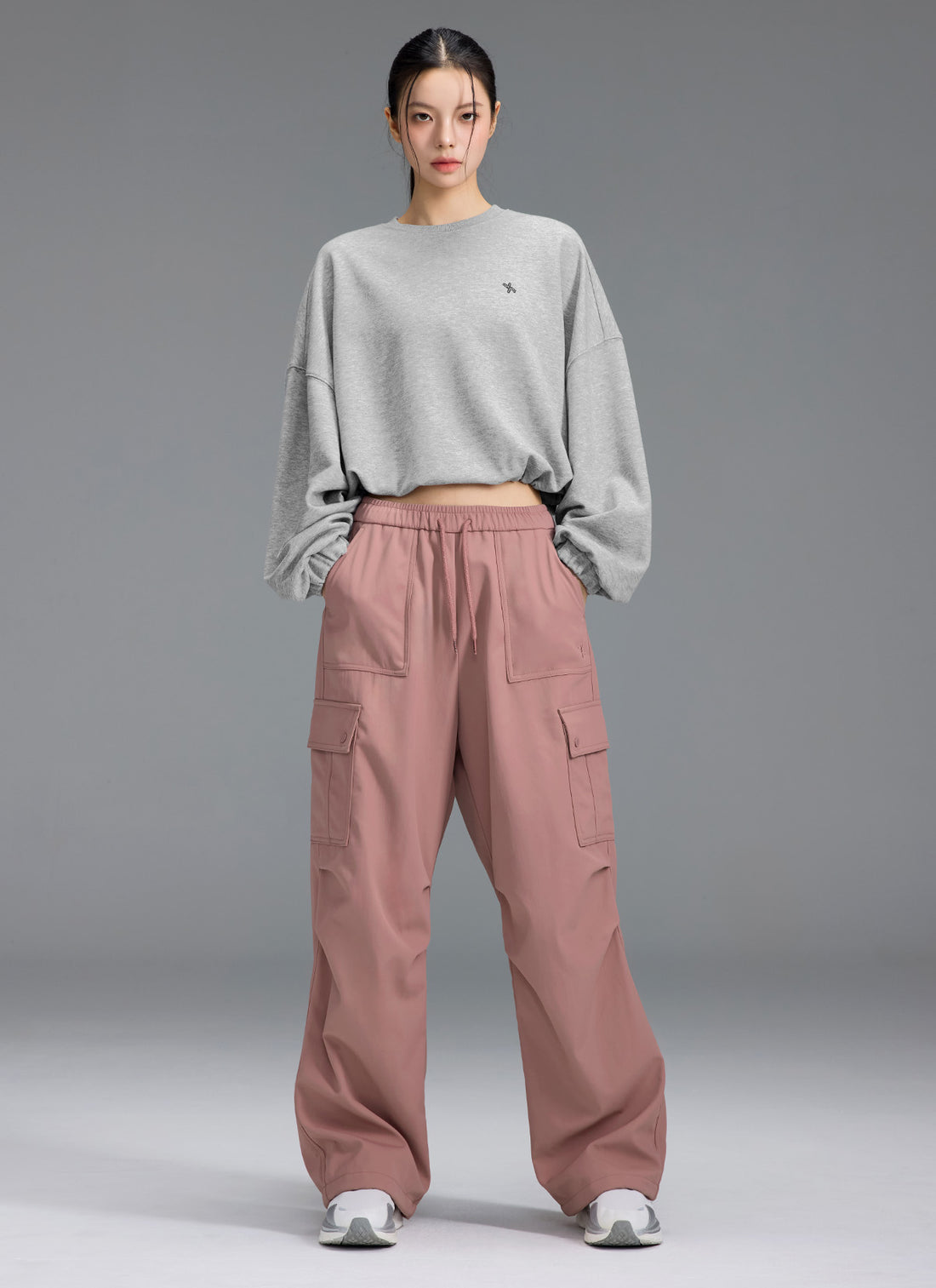 Warm Woven Cargo Wide Pants - Rose Pie
