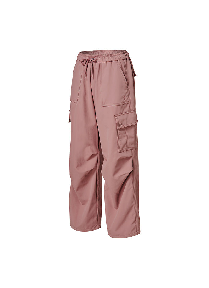 Warm Woven Cargo Wide Pants - Rose Pie