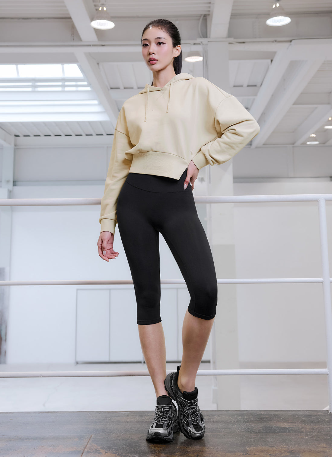 Softly One-Slit Crop Hoodie - Tarte Beige